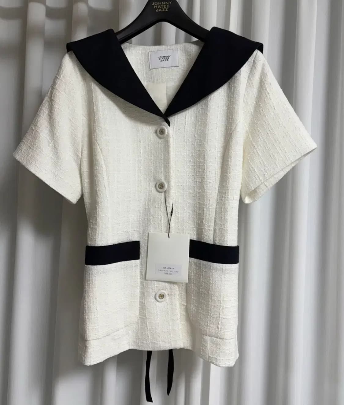 쟈니헤잇재즈 리본 벨티드 트위드 자켓 - 화이트 상품이미지1