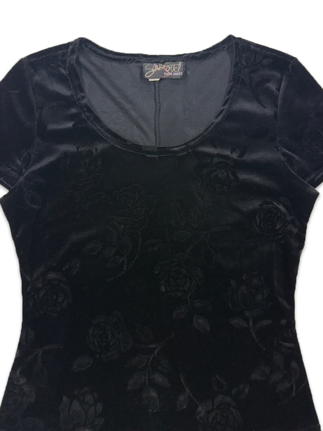 빈티지 블랙 벨벳 로즈 반팔티 상품이미지3