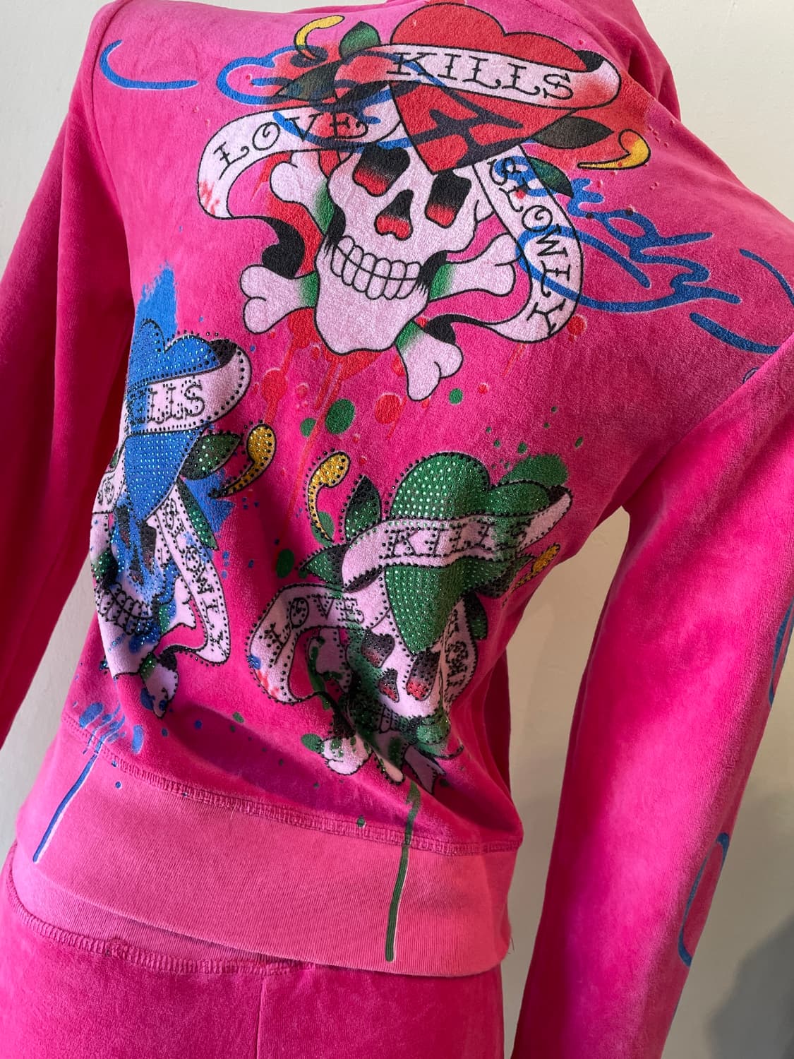 ed hardy 에드하디 스컬 큐빅 벨벳 핫핑크 셋업 상품이미지5