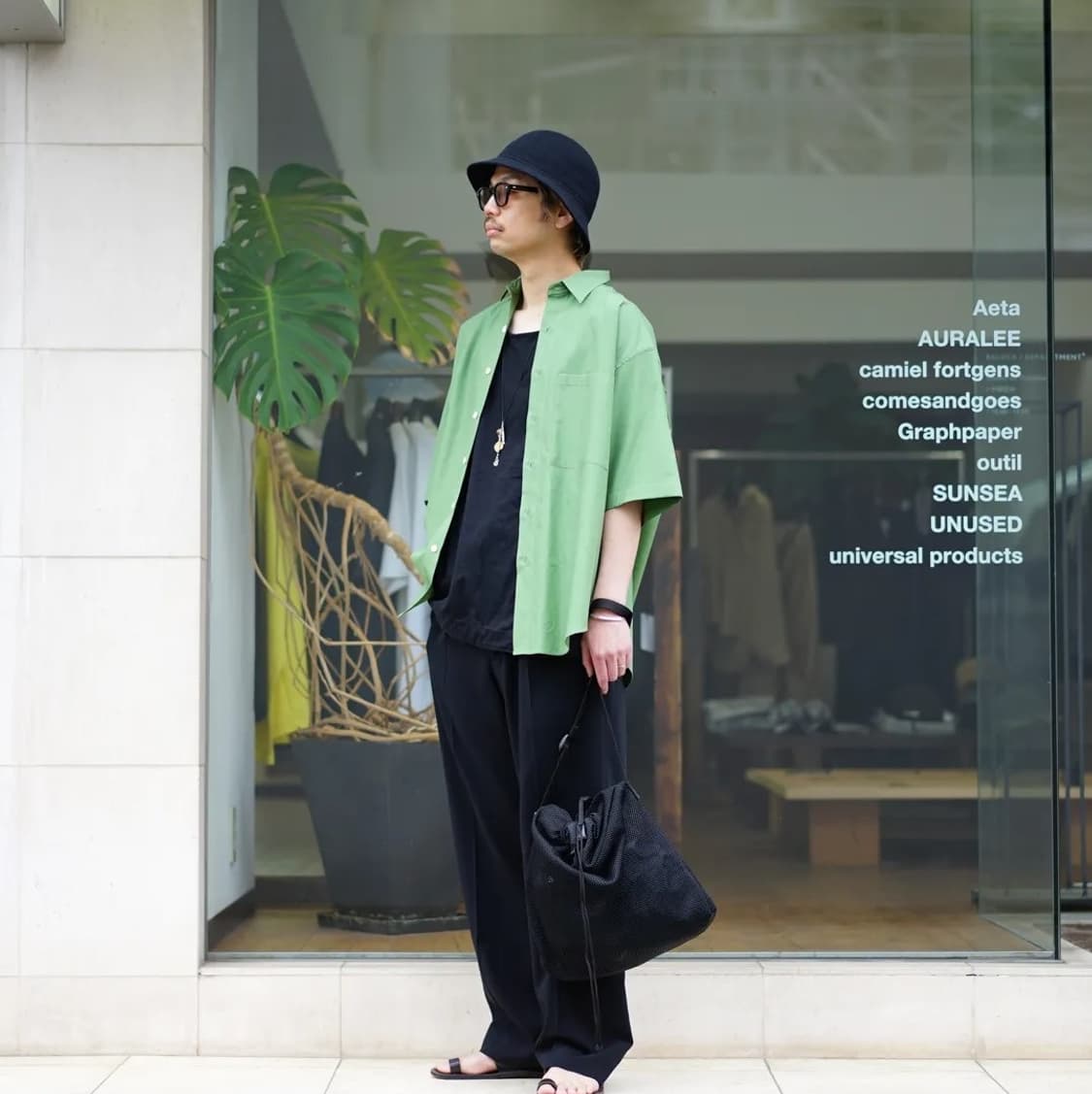 [4] AURALEE 오라리 워시드 핀스 트윌 빅 하프 슬리브 셔츠 그린 상품이미지3