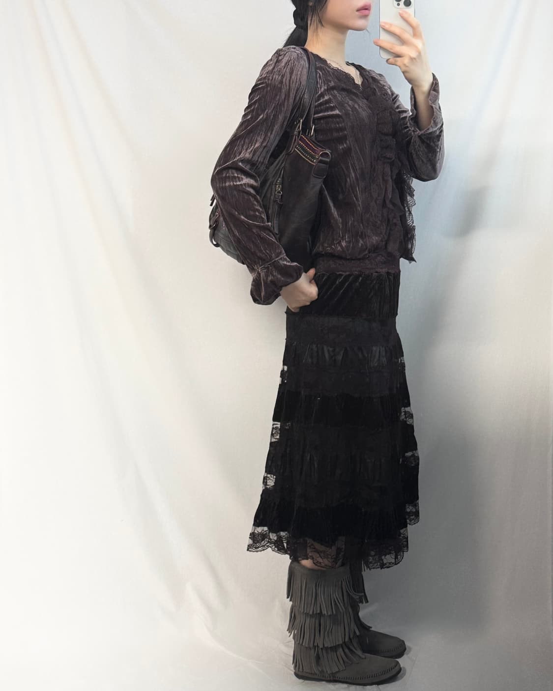 데시구알 자수 레더 숄더 백 상품이미지10