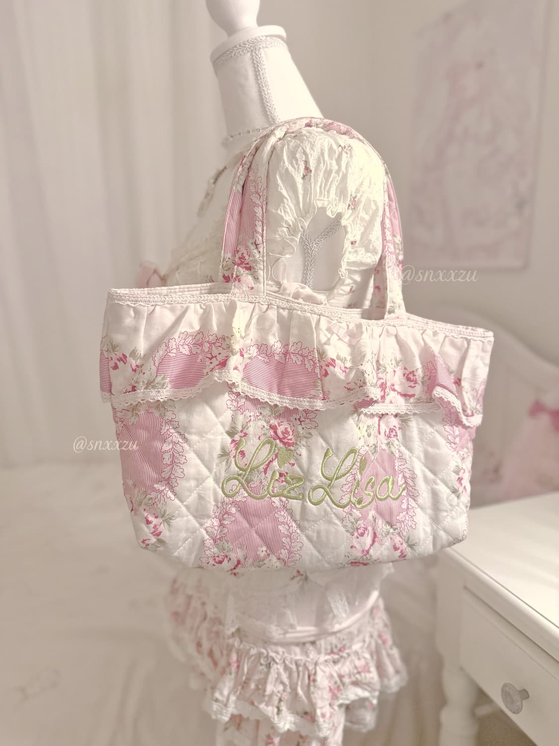 리즈리사 플로럴 하트로고 핑크 가방 히메카지 라떼갸루 핀터깔 레이스 리본 상품이미지2