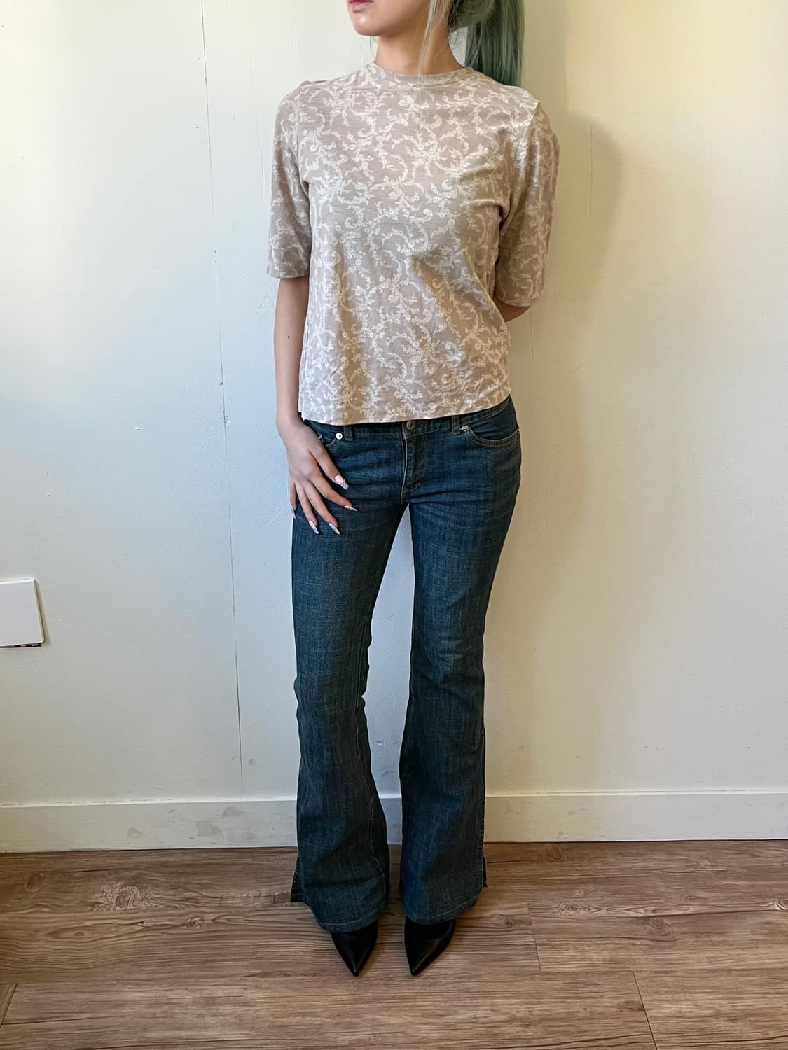 NOVESPAZIO 자수 트임 데님 진 상품이미지5