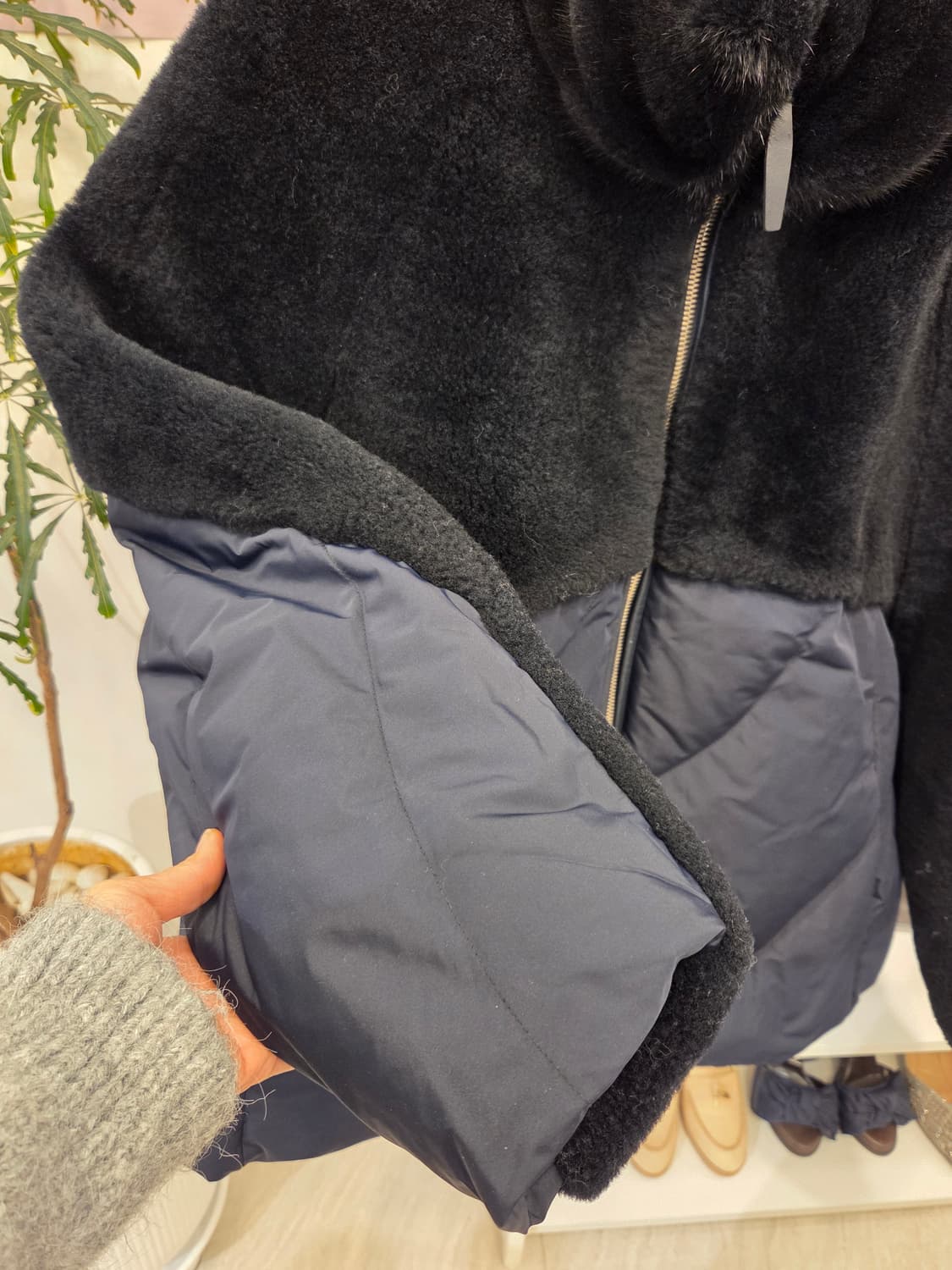 르베이지 밍크카라 양모 패딩 구스 상품이미지7