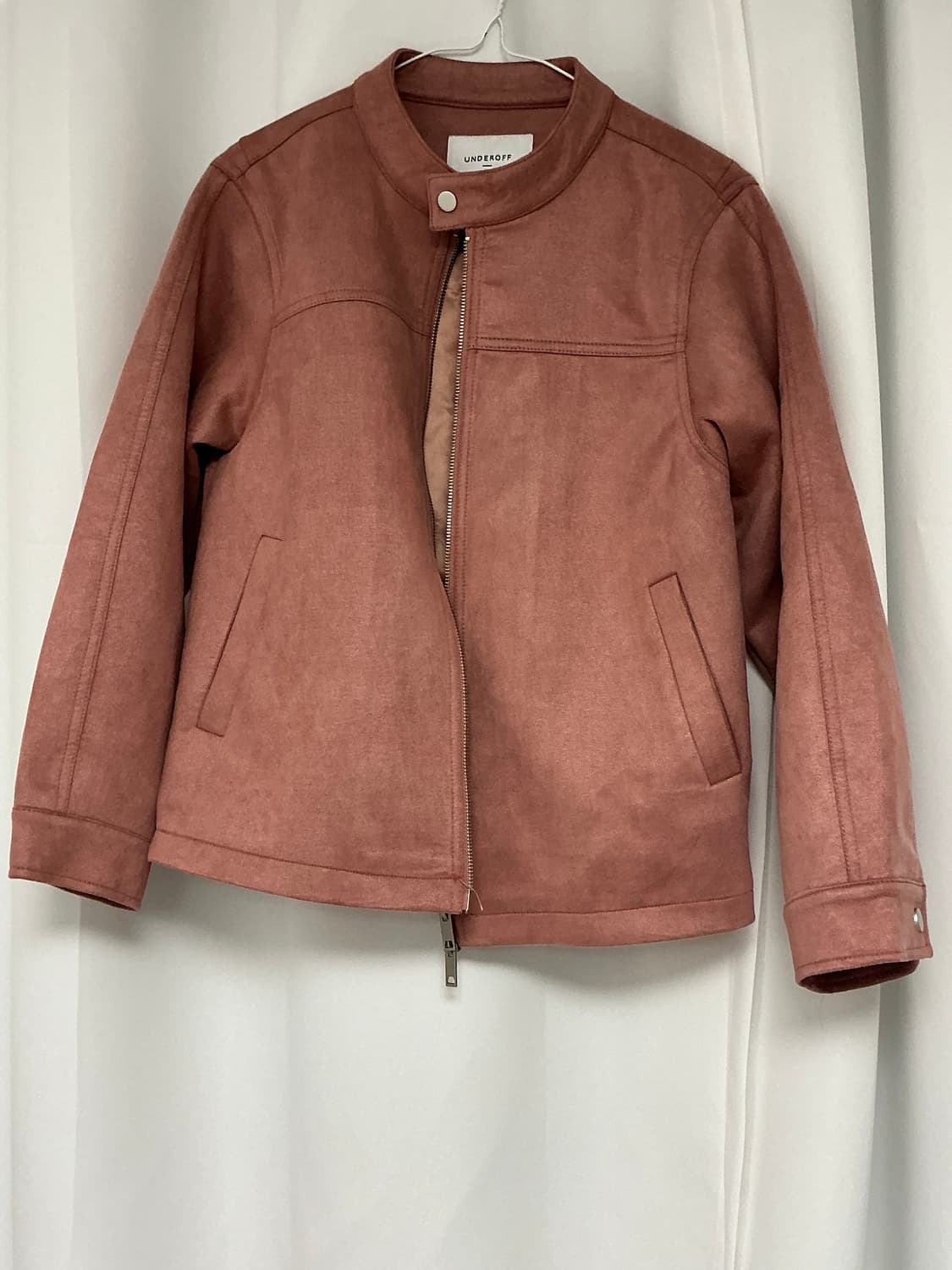 언더오프 스웨이드 투웨이 집업 바이커 자켓 핑크  상품이미지1