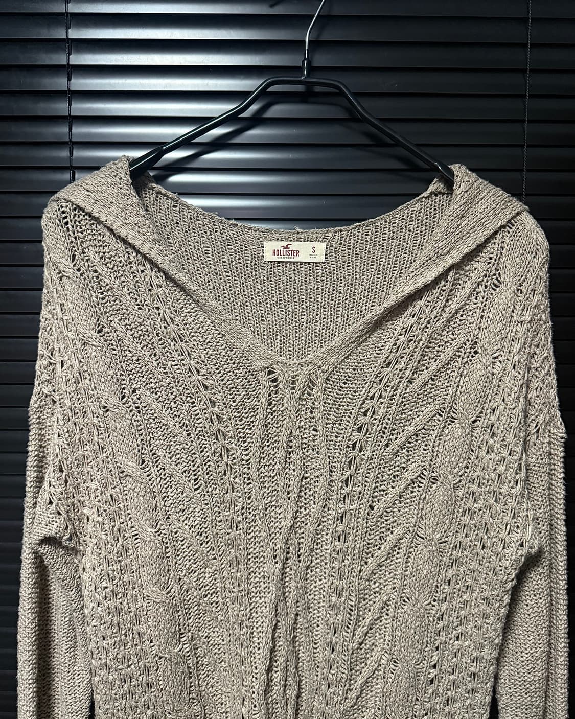 홀리스터 후드 긴팔 니트 스웨터 그물 시스루 베이지 에스닉 웨스턴 루즈핏 상품이미지3