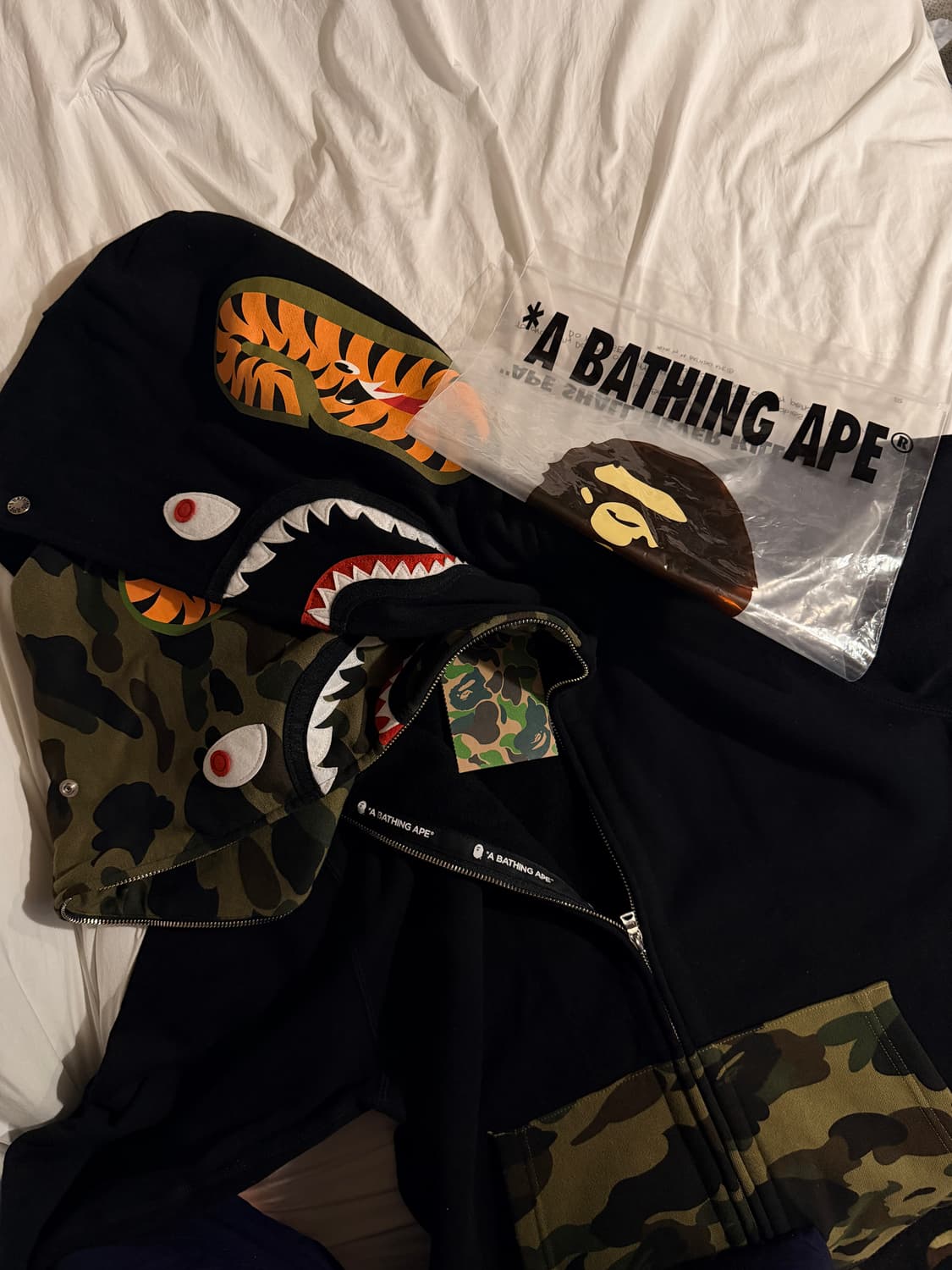 베이프 1st 카모 샤크 풀 집 더블 후드 블랙 xl 상품이미지6