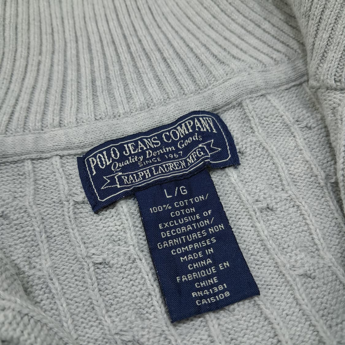 CL261 L 폴로 00s 코튼 케이블 하프집업 그레이 니트 스웨터 상품이미지4