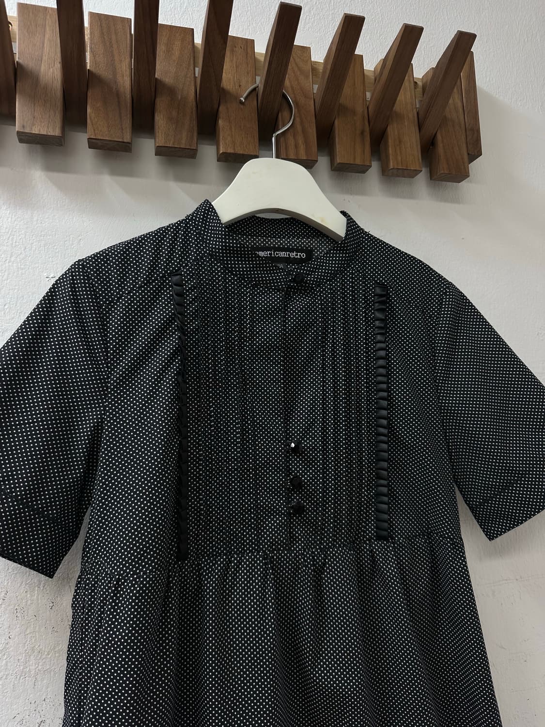 American Retro 홍콩블라우스 핀턱 블랙 도트 원피스 블라우스 상품이미지3