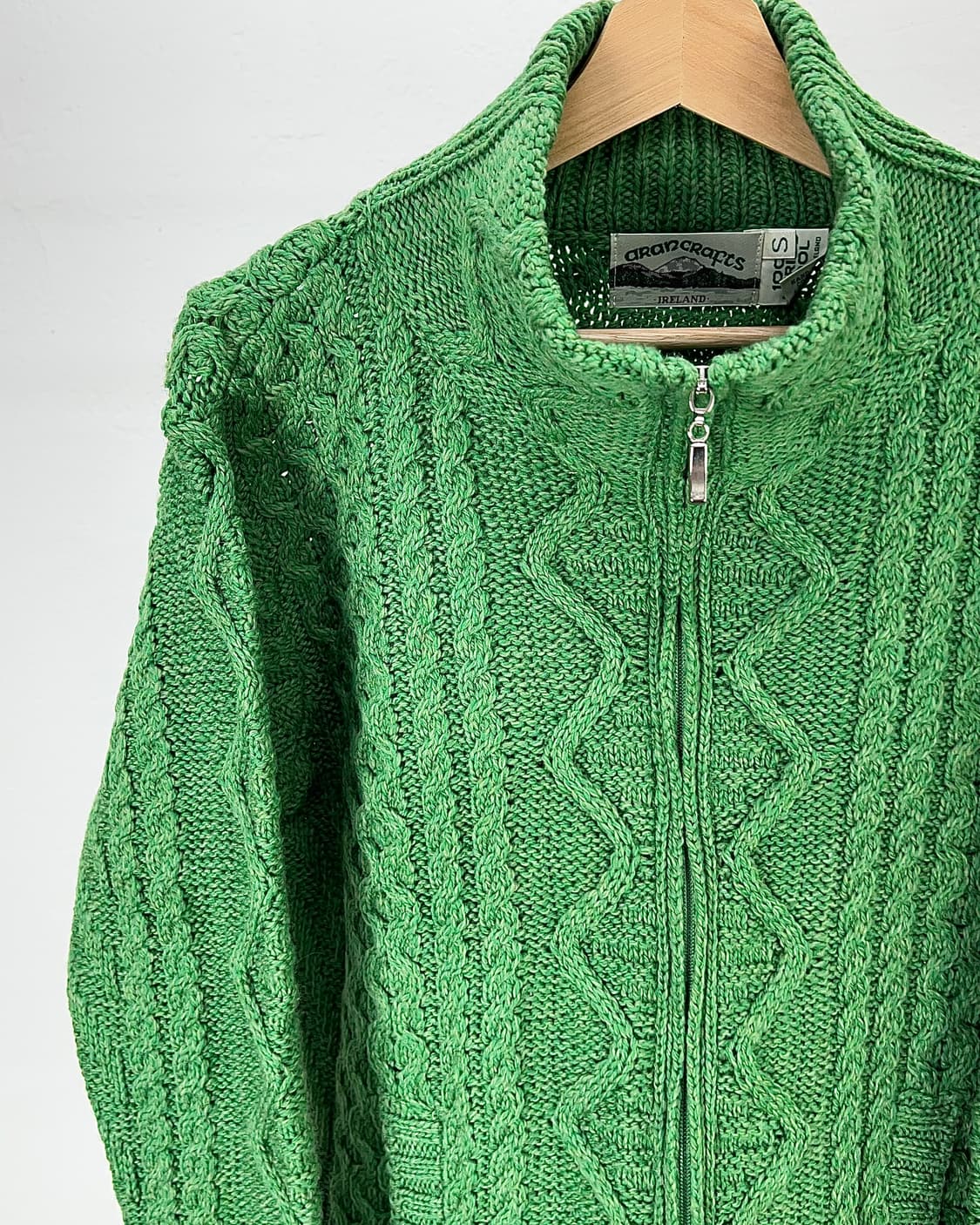 아란크래프트 믹스 그린 케이블 메리노 울 니트 가디건 상품이미지2