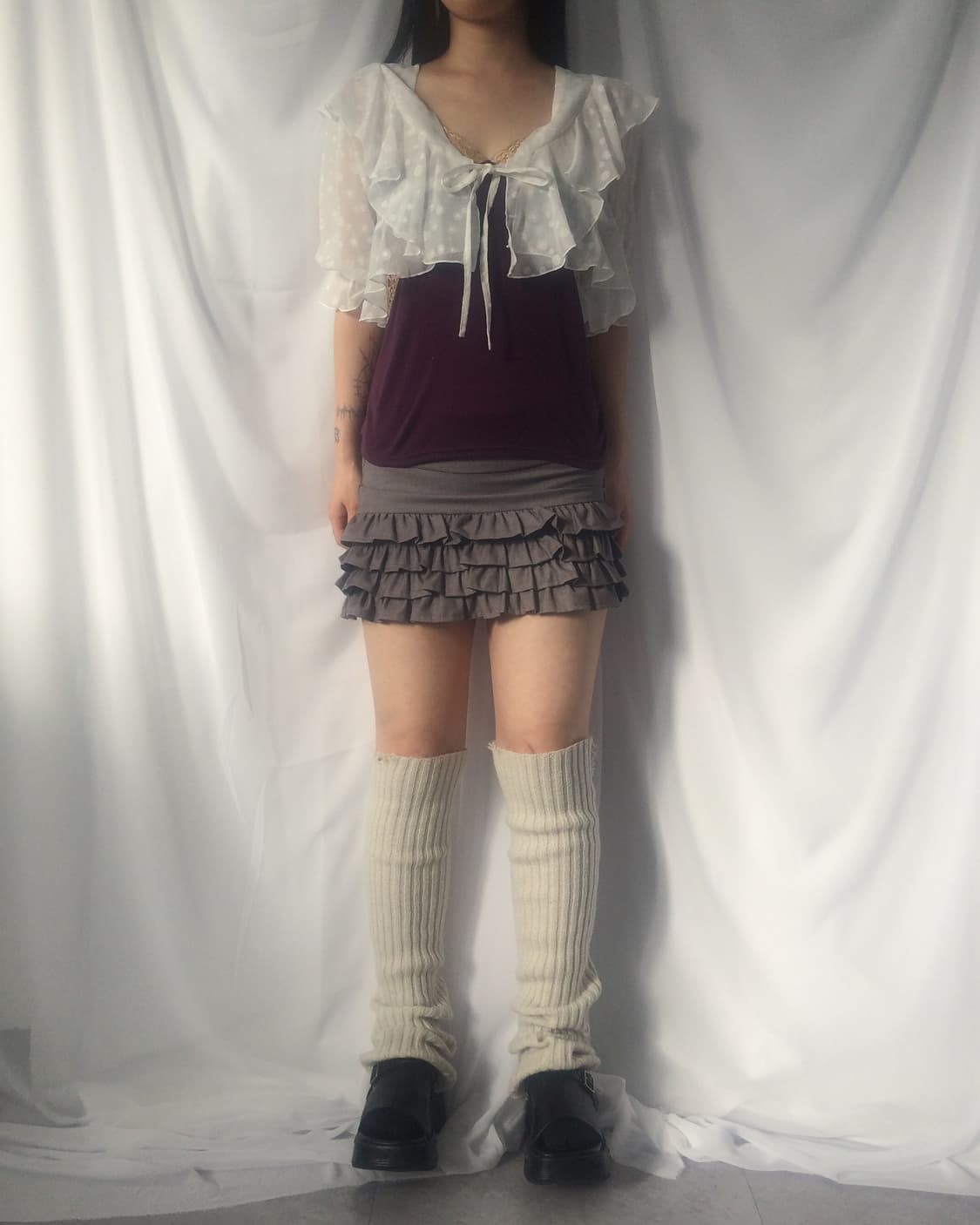 Dot pattern frill cardigan 상품이미지1