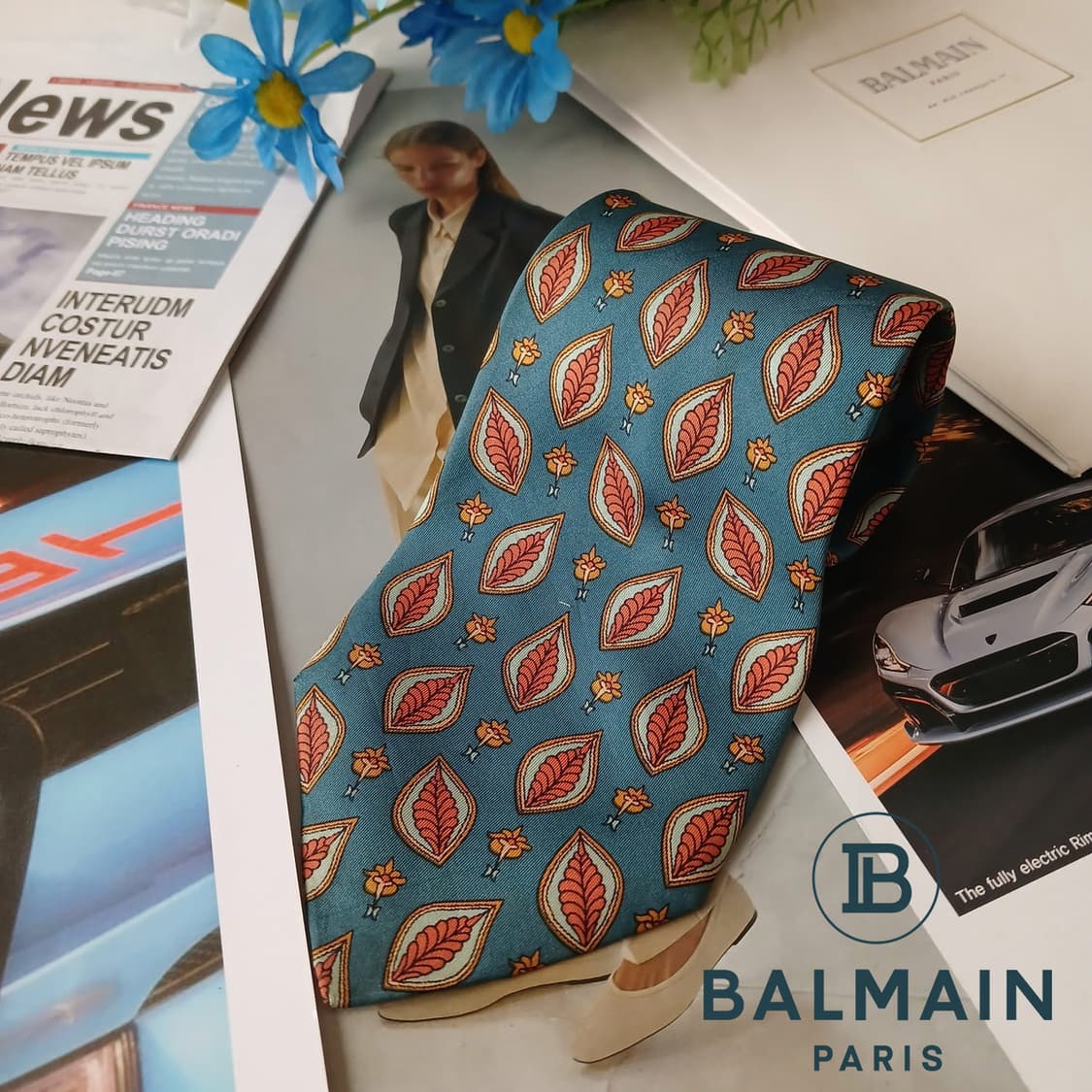 발망 실크 그린 패턴 넥타이 9.7cm B등급 A19502
 상품이미지2