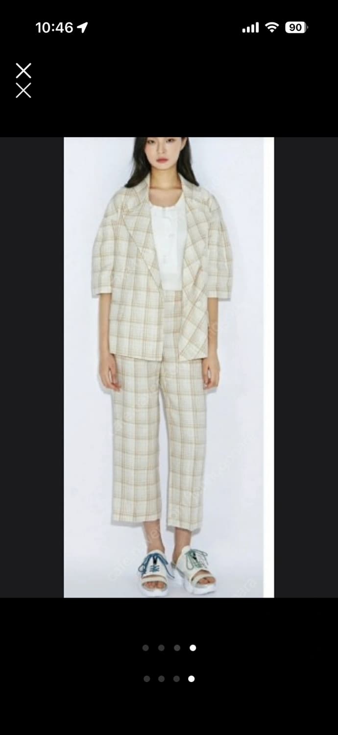 럭키슈에뜨 자켓 여성 봄자켓 체크베이지 36사이즈 55-66 상품이미지4