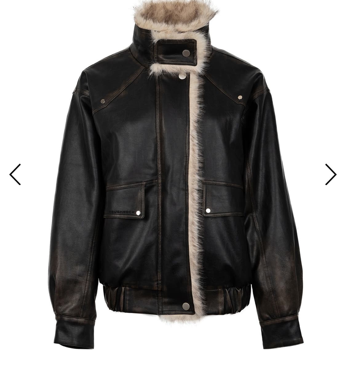 러프넥 레더 무스탕 자켓 S 브라운 상품이미지1