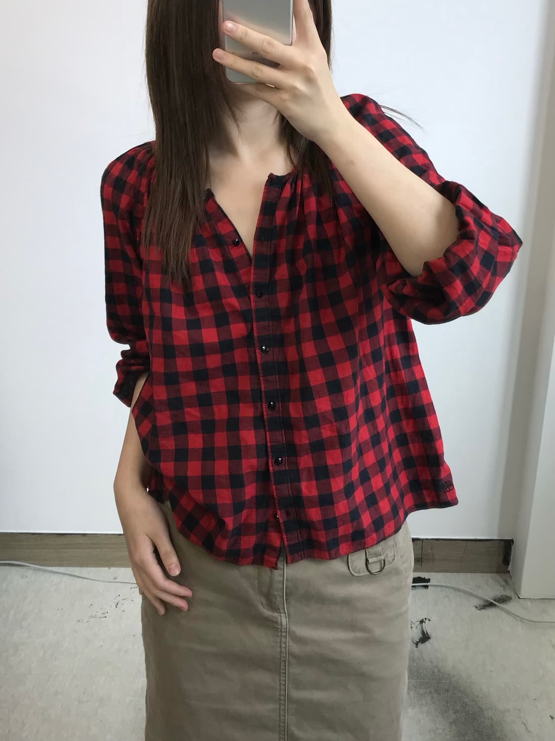 폴로 랄프로렌 체크 셔링 블라우스 상품이미지1
