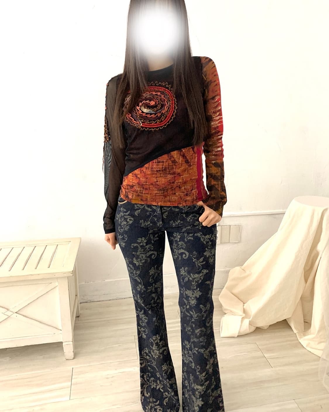 Oriental pattern bootcut jeans 상품이미지3