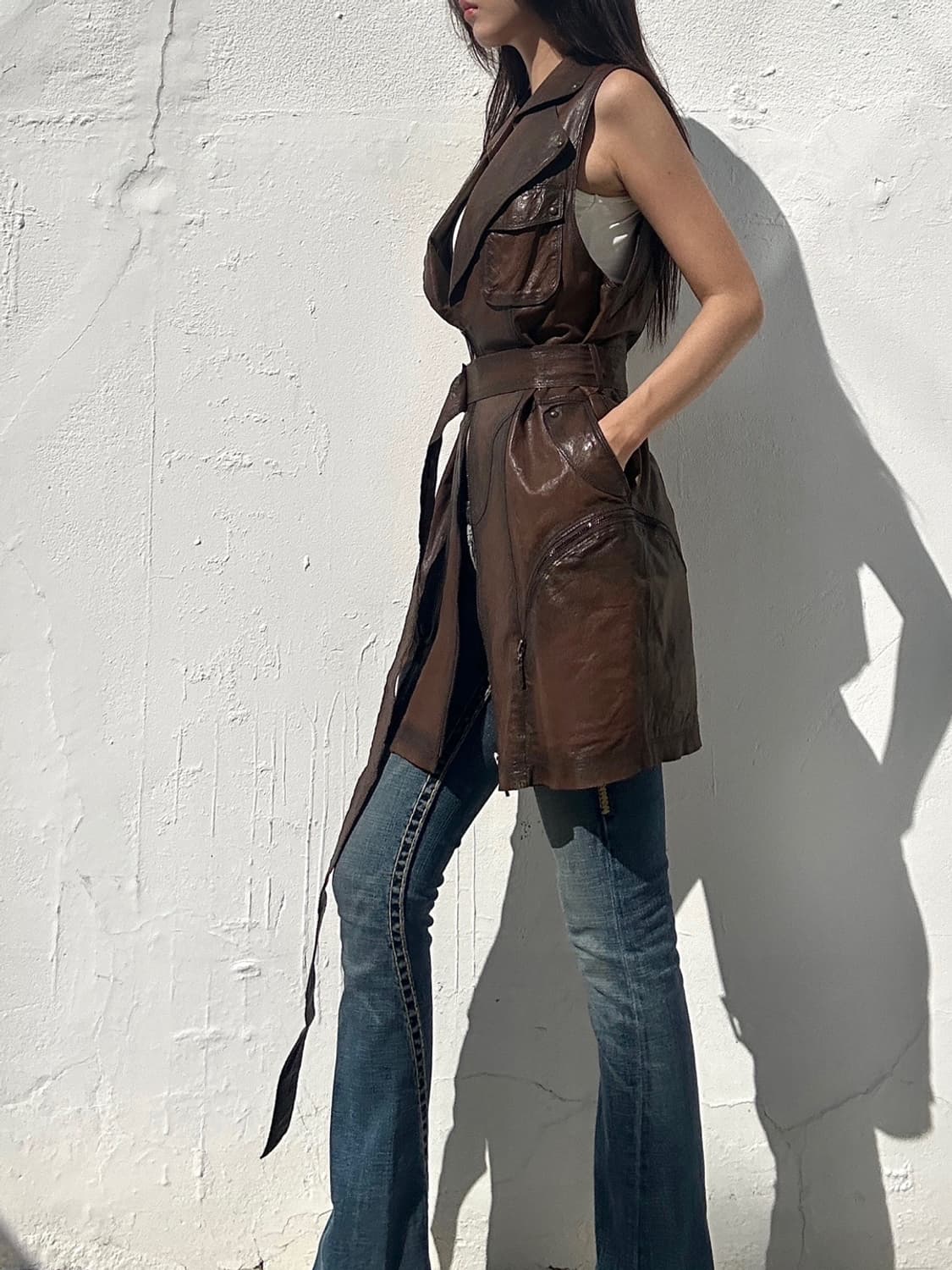 Sheep skin strap vest / brown 상품이미지8