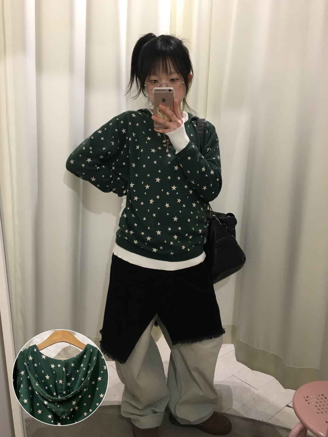 모리 하구미 레이어드 별 패턴 후드티 상품이미지1