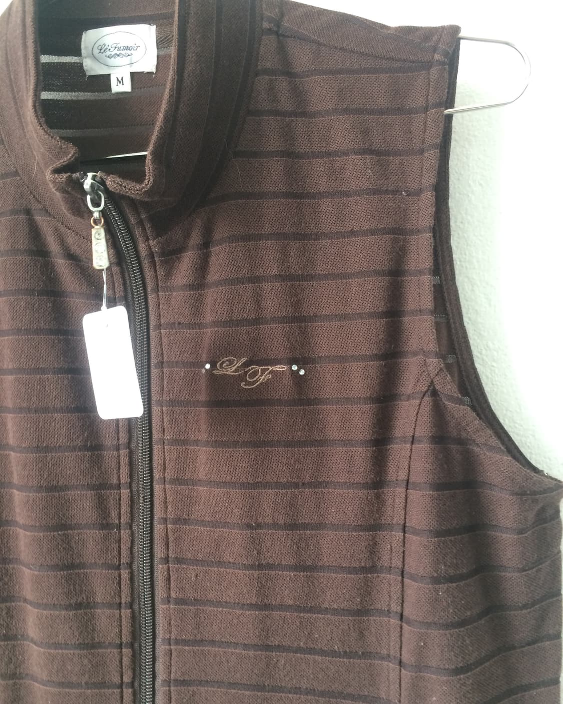 Stripe pattern high neck zip up vest 상품이미지4