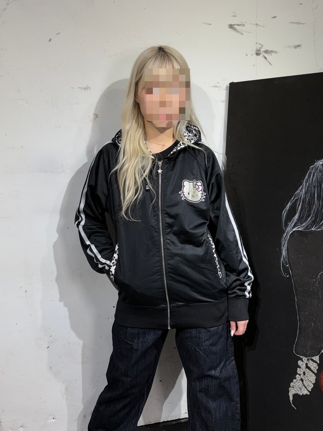 JPN 일본 빈티지 헬로키티 레오파드 호피 갸루 빅로고 져지 후드집업 M 상품이미지5