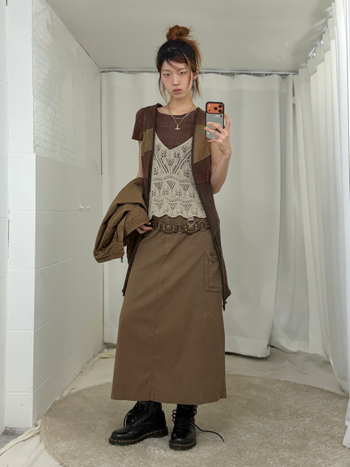 브라운 캐주얼 웨스턴 그런지 코디 세트 상품이미지2