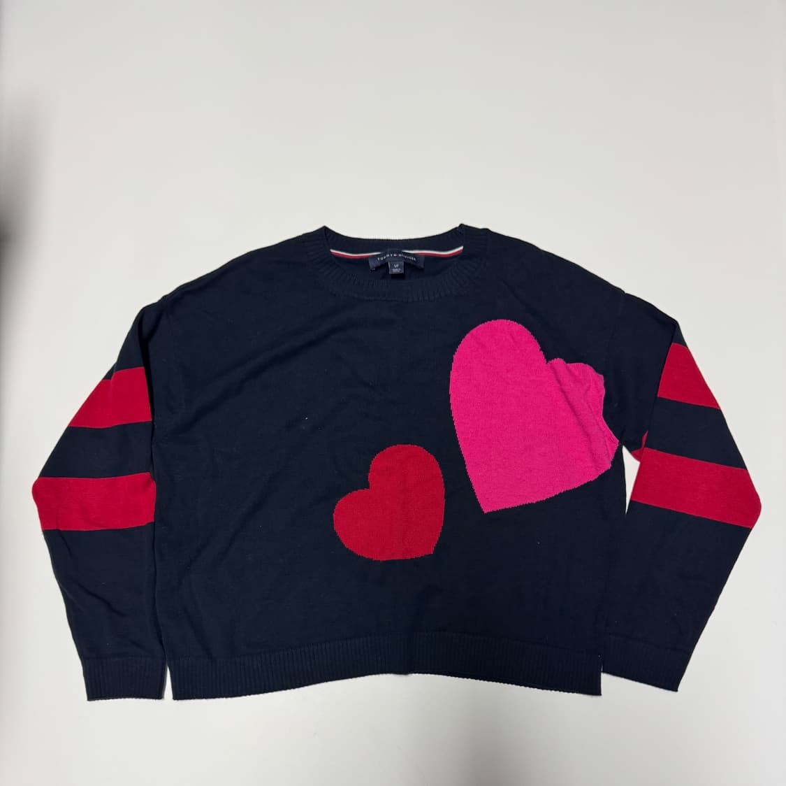 희귀!! 여성 타미힐피거 더블 하트 코튼 크롭 니트 S 상품이미지1