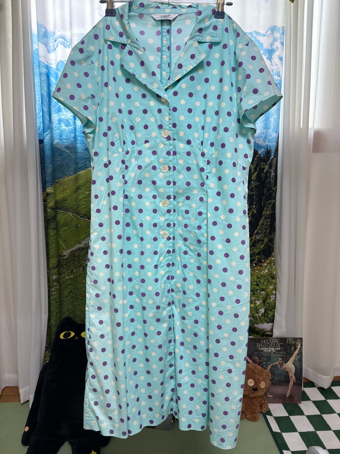 빈티지 민트 도트 원피스 상품이미지2