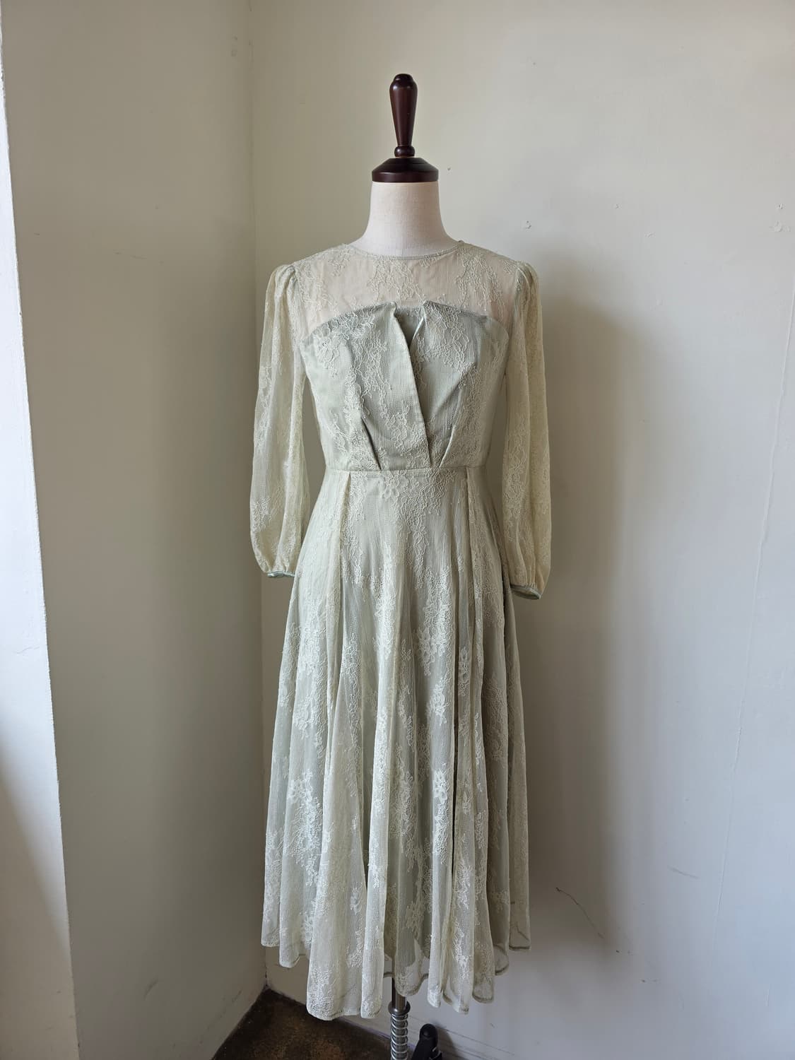 민트 레이스 시스루 롱 원피스 상품이미지1