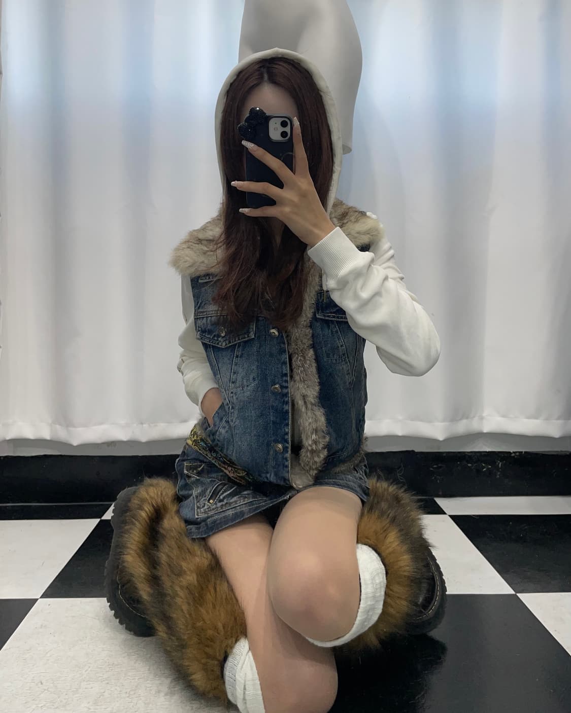 🎸미디움 블루 화이트 퍼 베스트🎸 상품이미지1