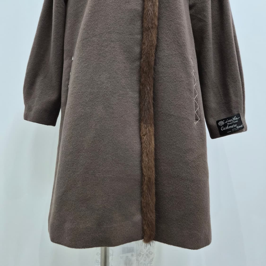 이태리 브라운 캐시미어 밍크퍼 트리밍 롱코트 상품이미지5