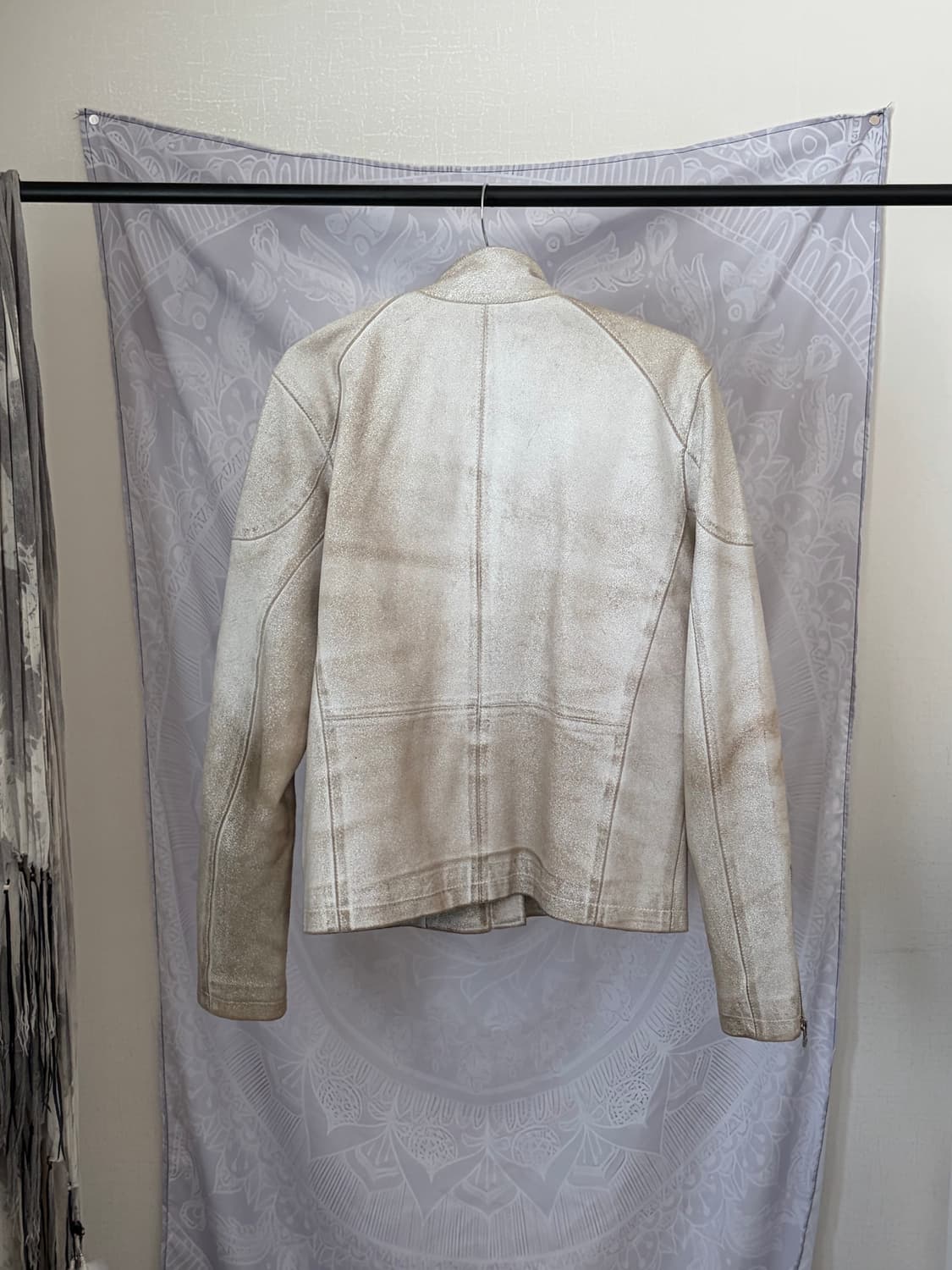 Vintage White Leather Moto Jacket  상품이미지4