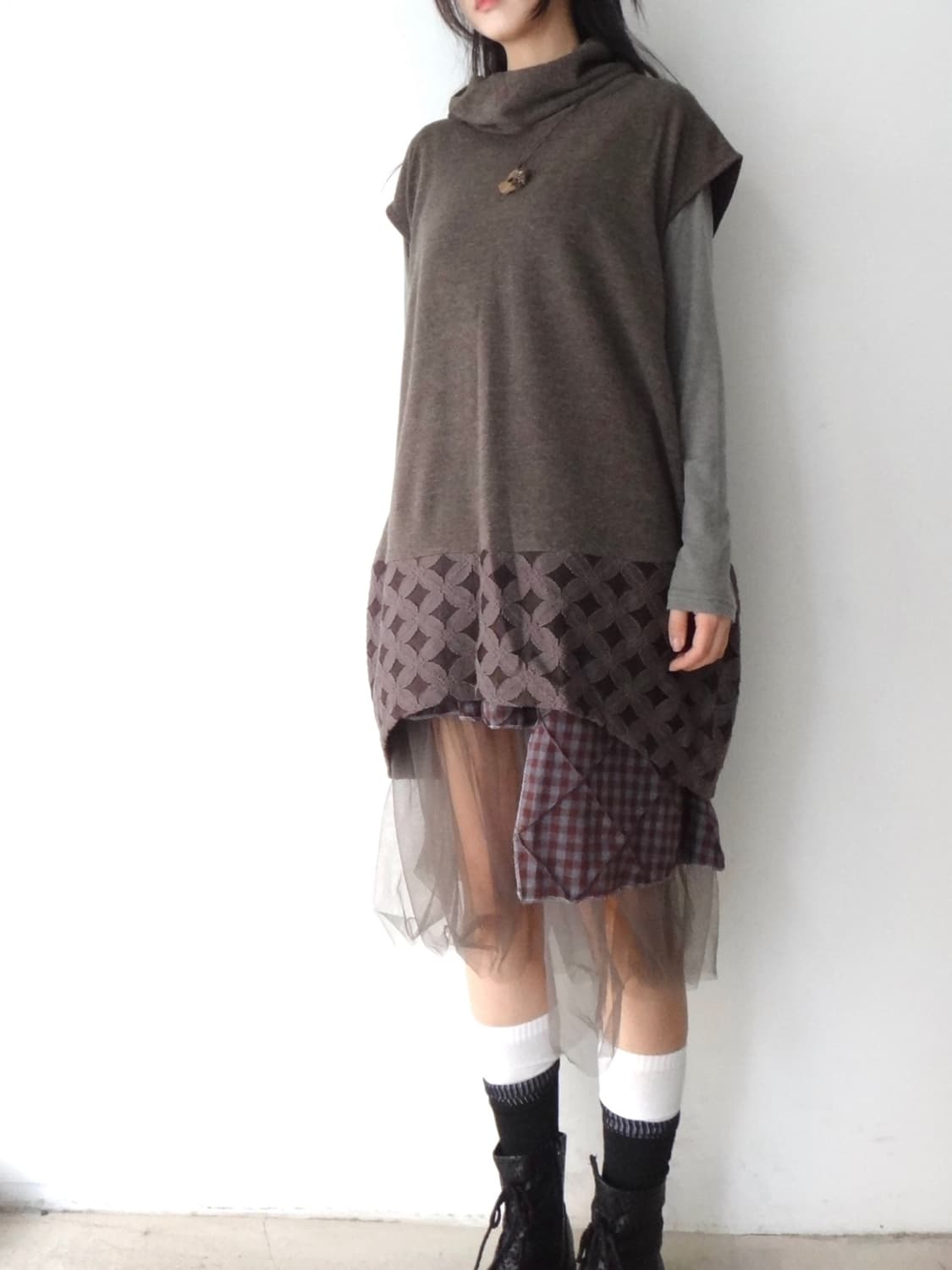 Check sha unbalanced skirt / red & grey 상품이미지8