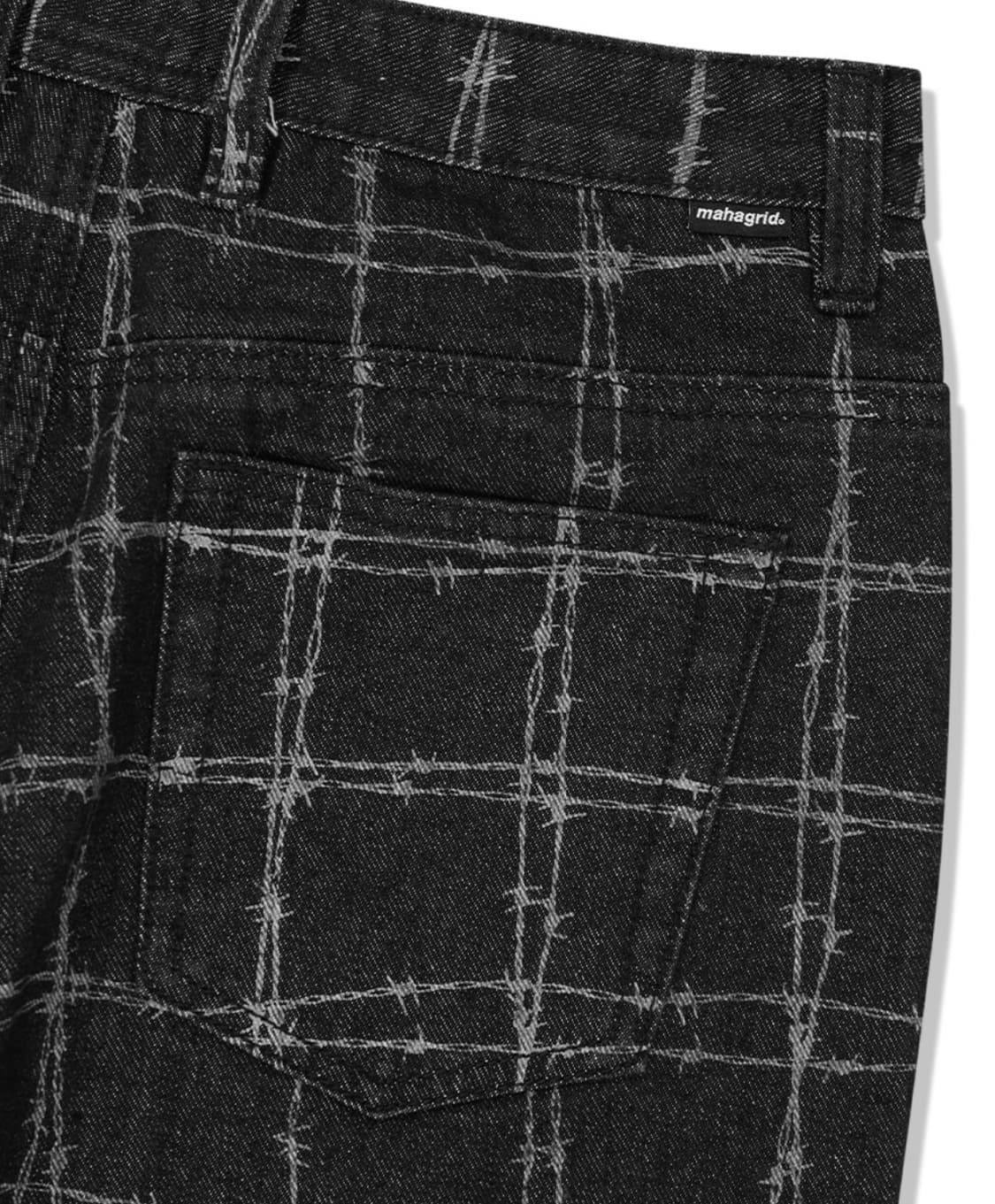 마하그리드 체인와이어 프린팅 데님팬츠 블랙 L 체크패턴 상품이미지5