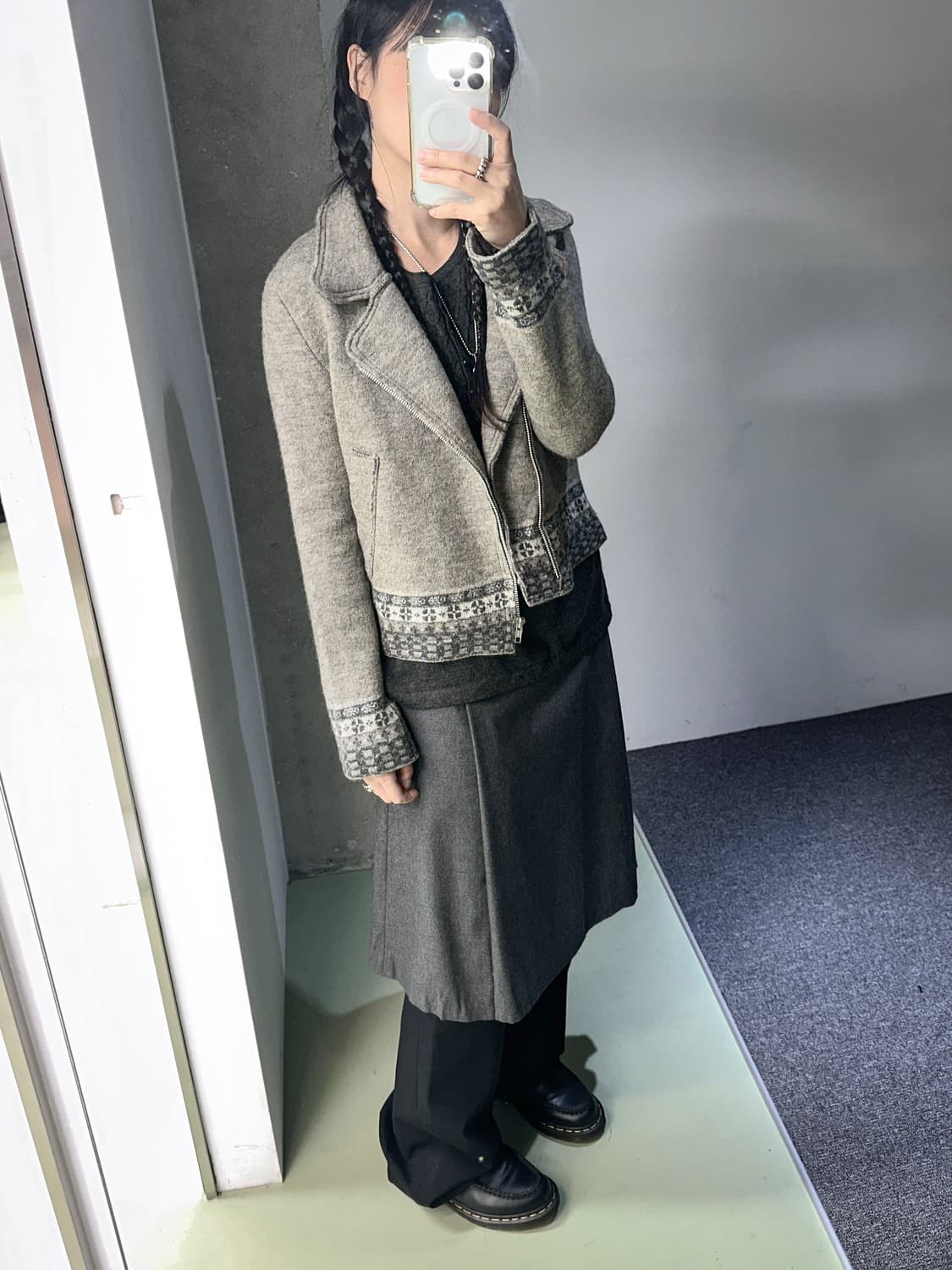 gray wool short zip jacket 상품이미지2