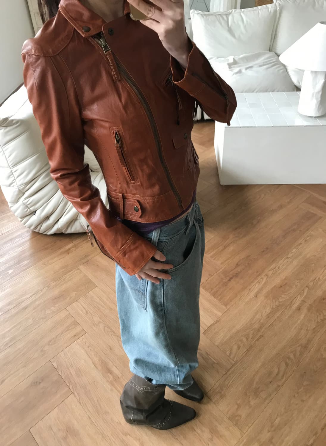 vintage slim fit leather jacket 상품이미지4