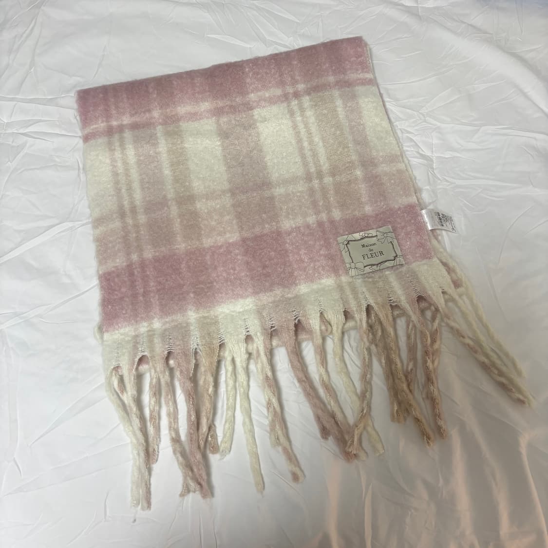 메종드플뢰르 핑크 체크 스툴 머플러 목도리 스나계 양산형 상품이미지2