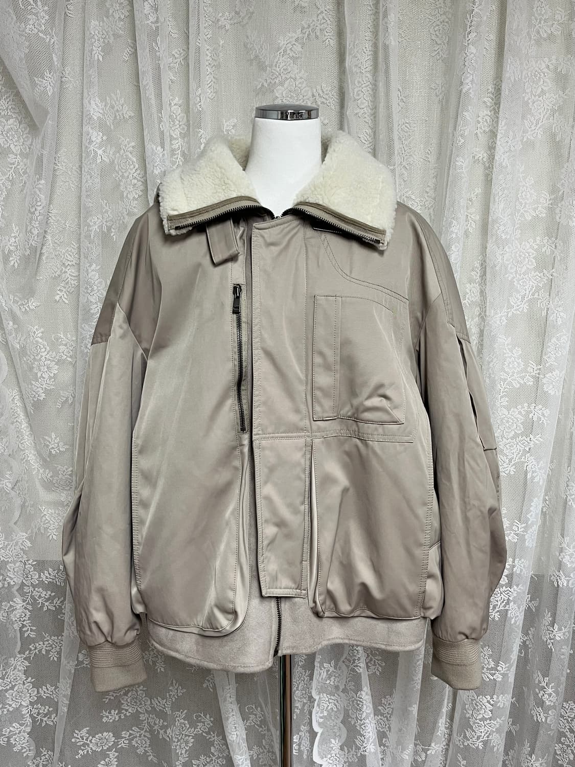 105) 시스템 옴므 시어링 레이어 패딩 점퍼 베이지 상품이미지1