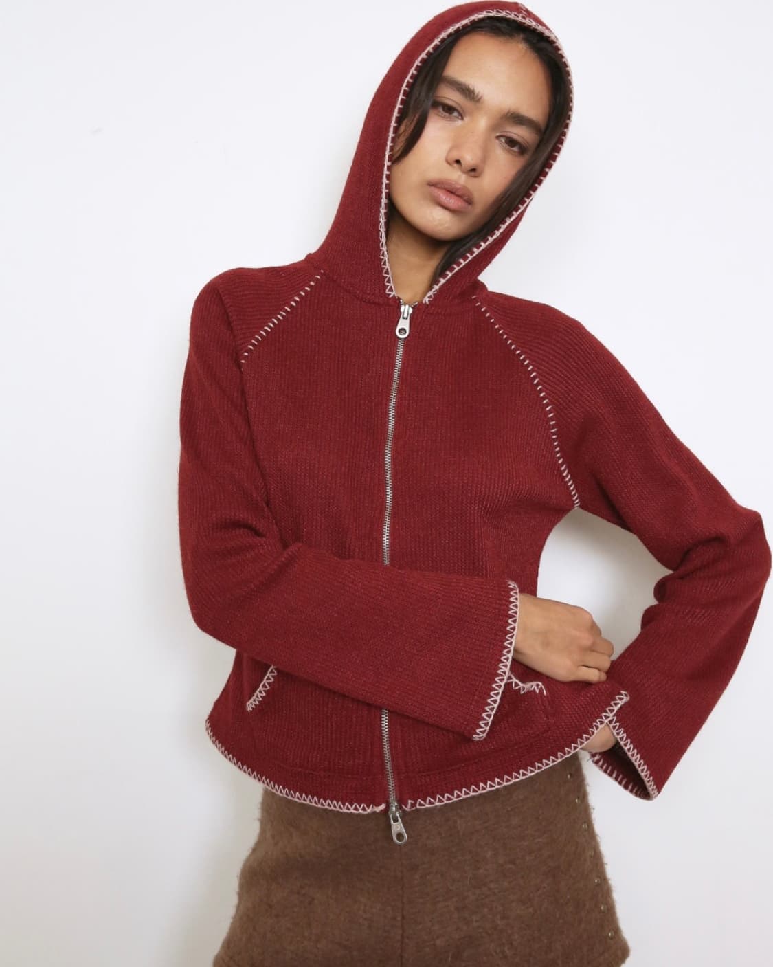 폴리수엠 BOHO STITCH HOODED JACKET, RED 상품이미지1