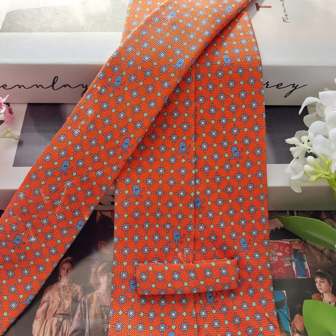 에트로 실크 오렌지 기하 패턴 넥타이 9.6cm A+~A등급 K1865
 상품이미지6