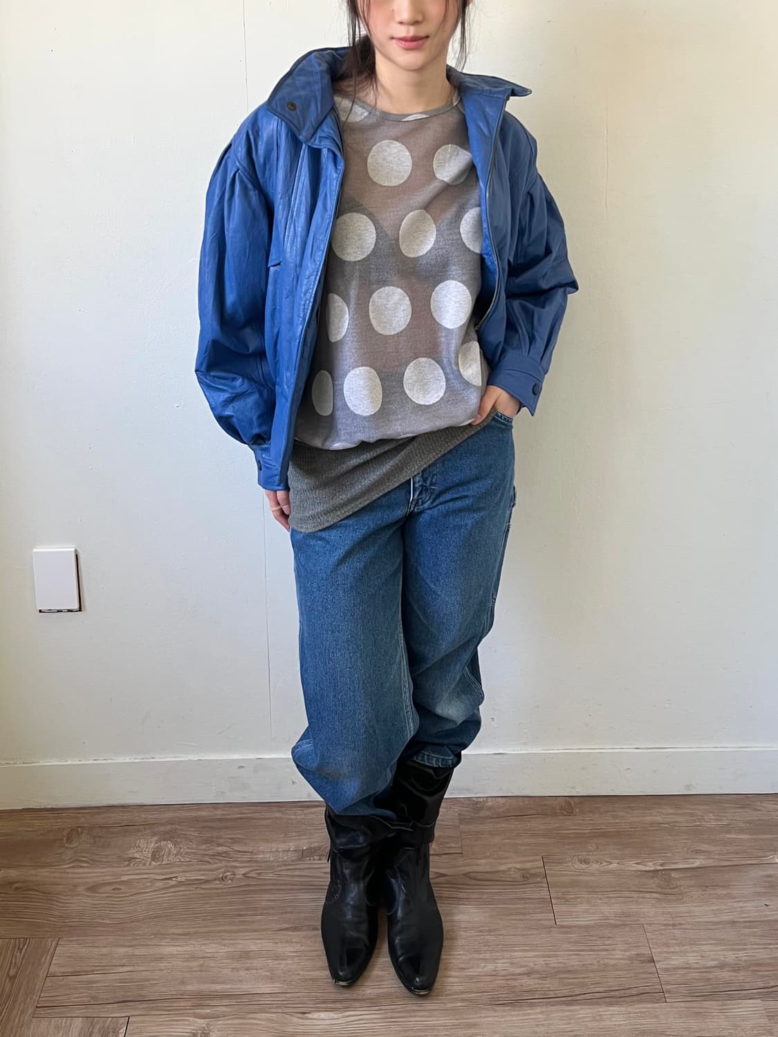 80‘s Giandor 실루엣 레더 자켓 상품이미지5