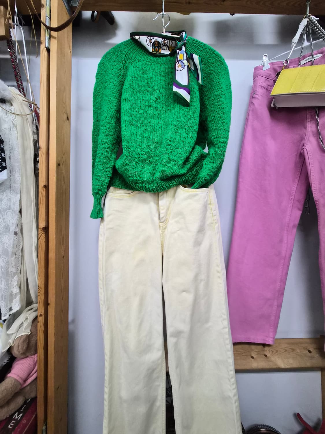 그린 핸드메이드 봄니트. 임블리 파스텔 면팬츠 상품이미지1