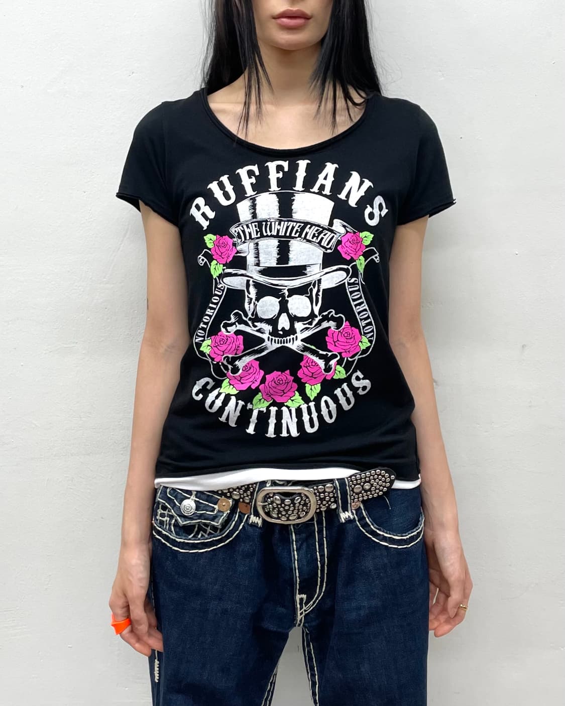 Skeleton Rose Slit American Flag T-shirt 상품이미지4