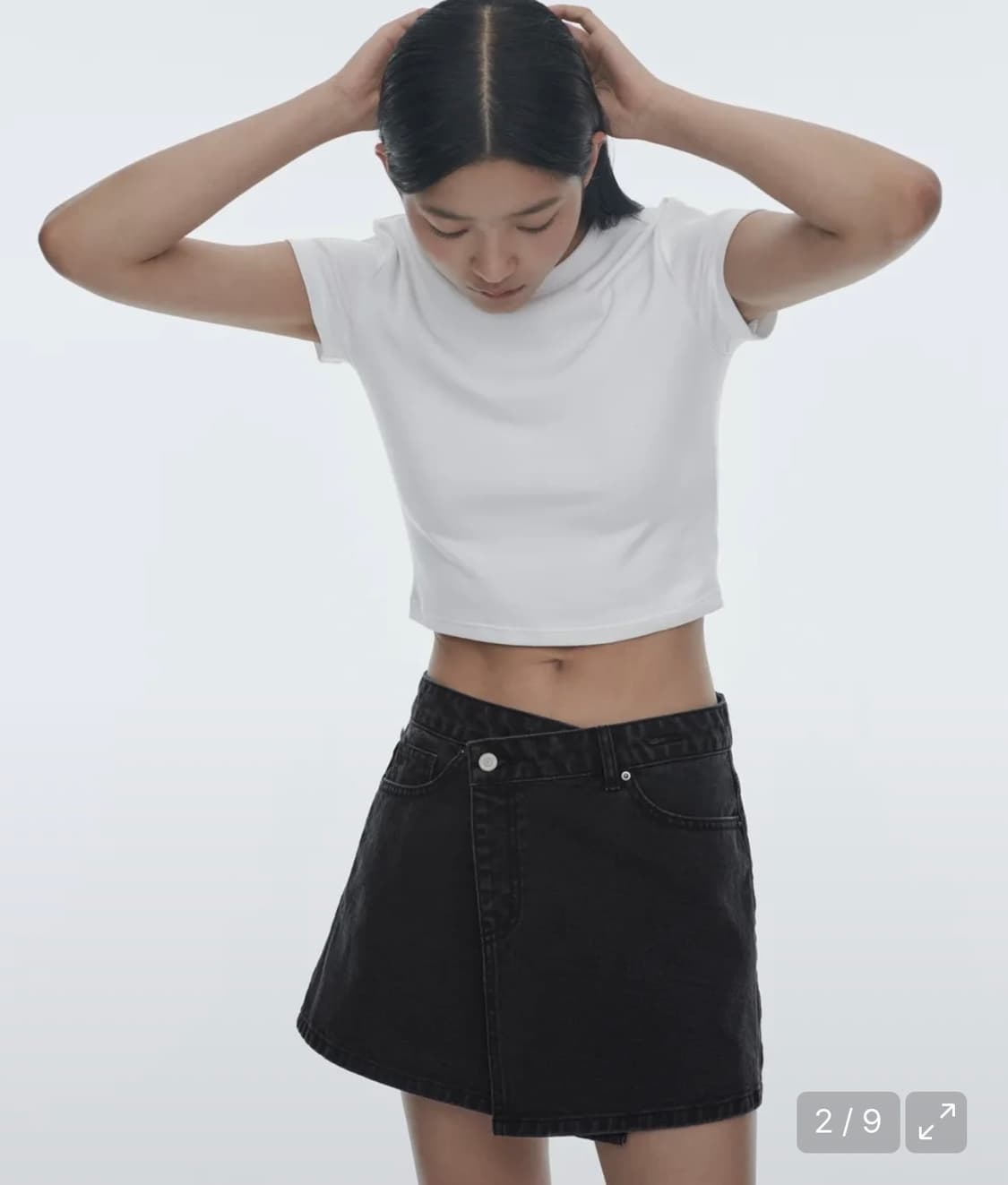 무신사스탠다드 데님 미니 랩 스커트 워시드블랙 상품이미지1