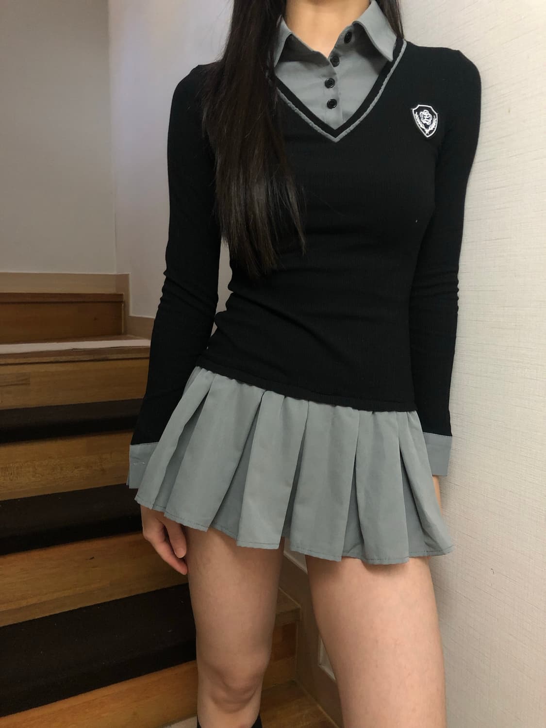 빈티지 그레이 니트 레이어드 플리츠 원피스 상품이미지6