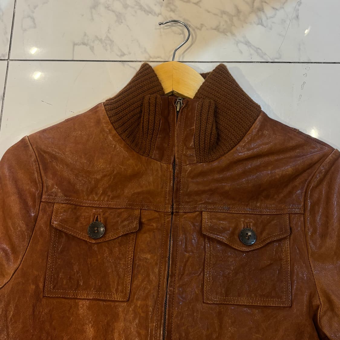 빈티지 양가죽 자켓 락시크 Y2K 브라운 자켓 투포켓자켓  상품이미지3
