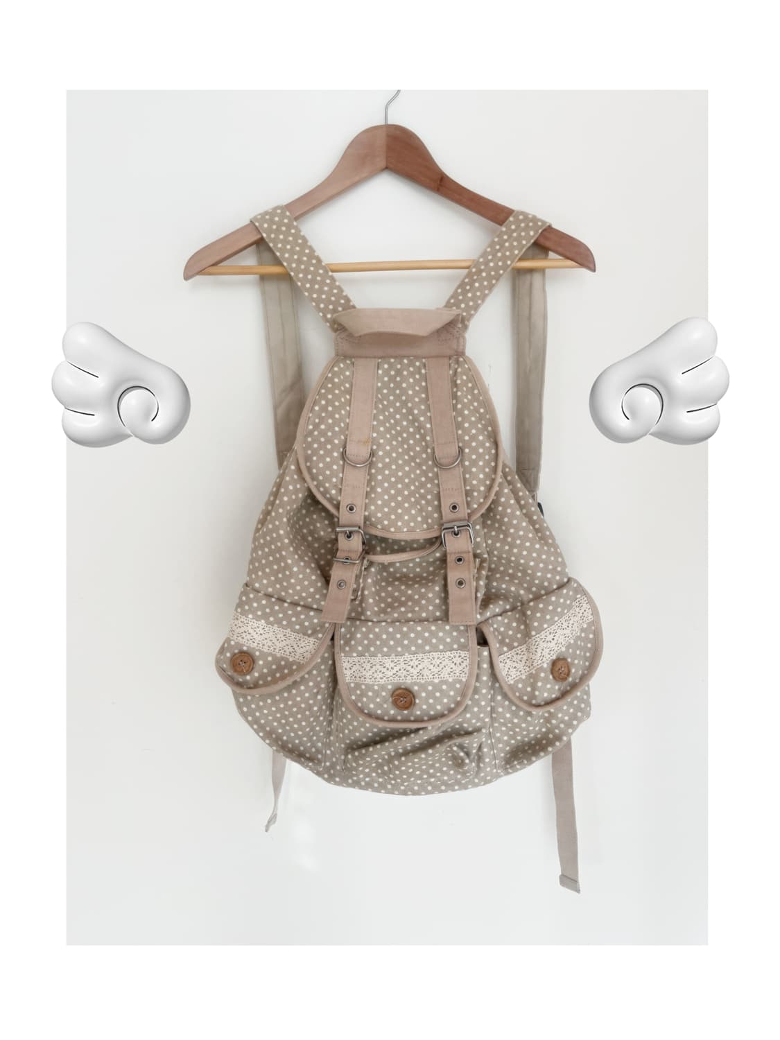 단추코어 땡땡이 도트 레이스 아일렛 모리걸 백팩 가방 배낭 상품이미지1