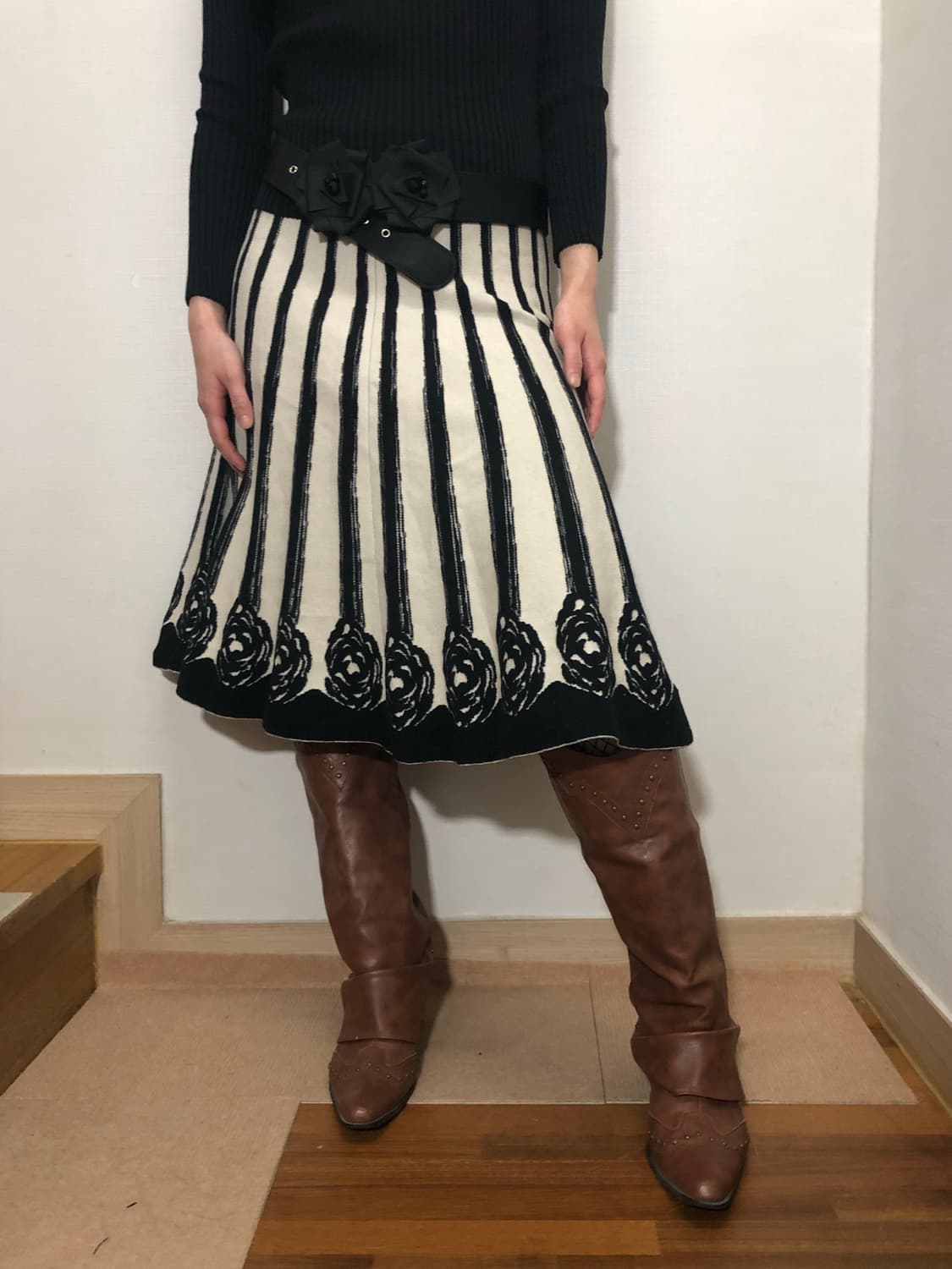 빈티지 블랙 앤 화이트 오리엔탈 스커트 상품이미지2