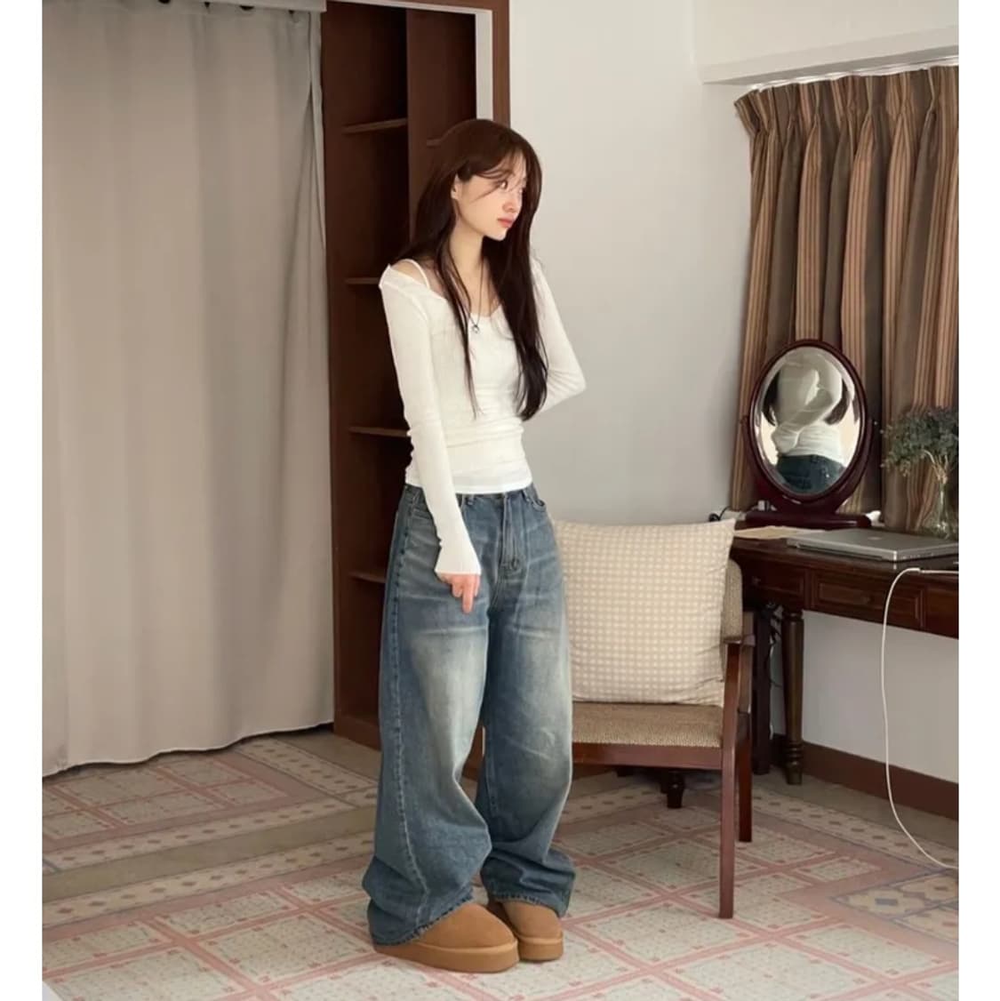 ootj 오오티제 보통의날 버킷 빈티지 워싱 와이드 데님 롱팬츠 m 중청 상품이미지3