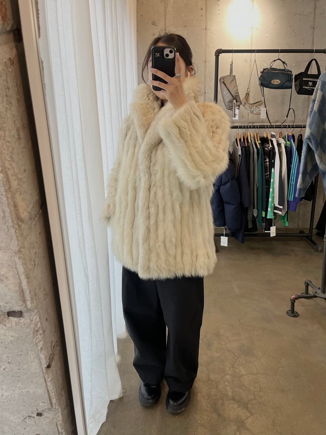 리얼 폭스퍼 모피코트 아아보리 상품이미지4