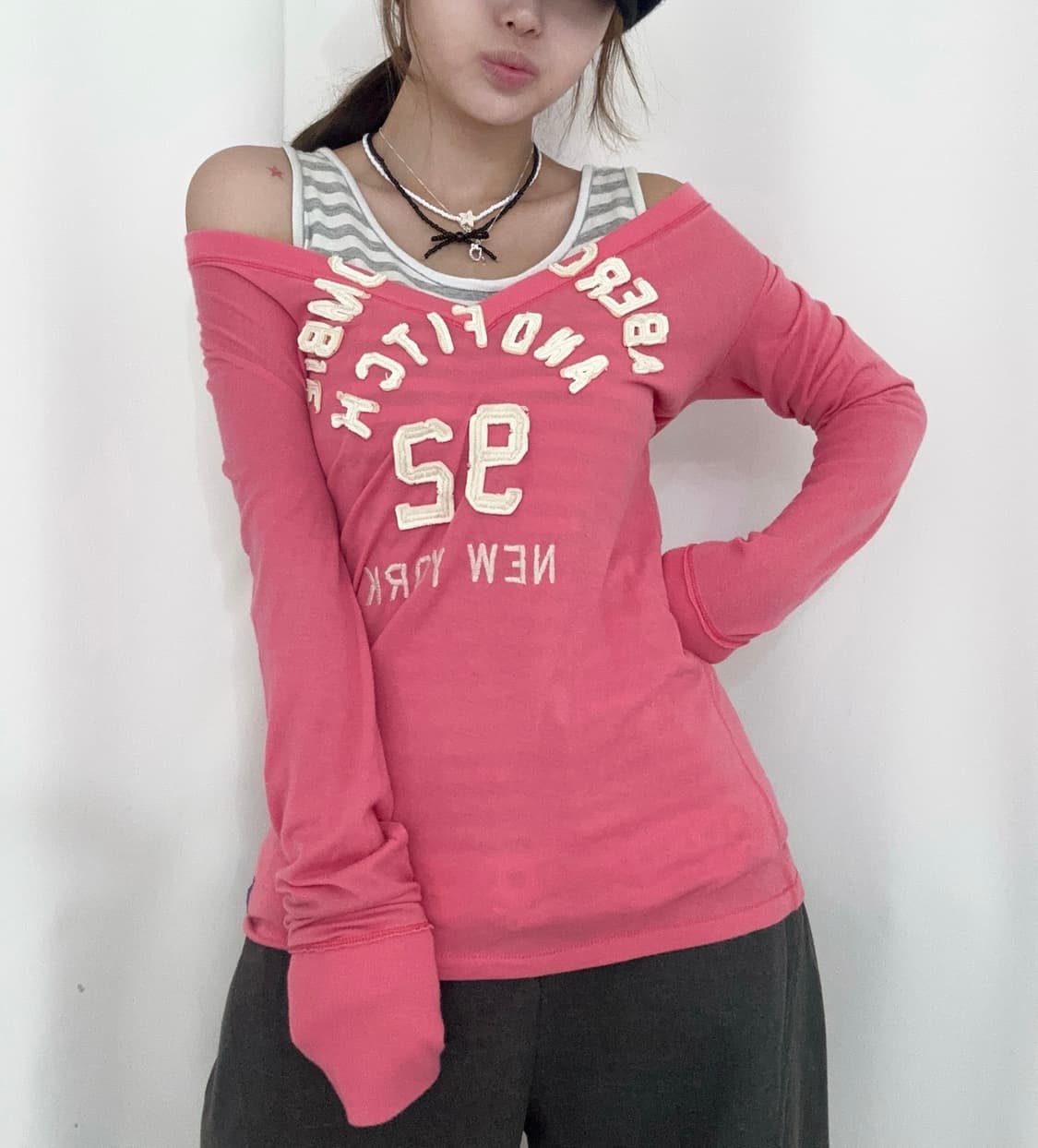 아베크롬비 슬림핏 딱붙 브이넥 오프숄더 롱슬리브 상품이미지2